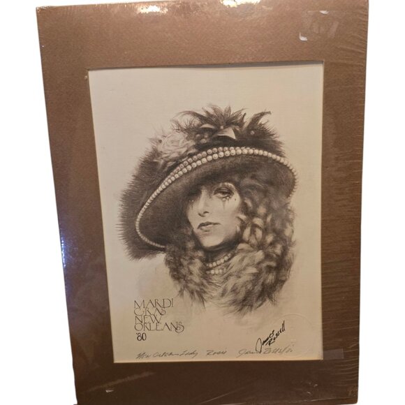 1980 JAMES RUSSELL signed and embossed sealed Mardi Gras Print New Orleans